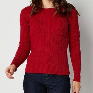 St. John's Bay Womens Crew Neck Long Sleeve Cable Knit Pullover Sweater